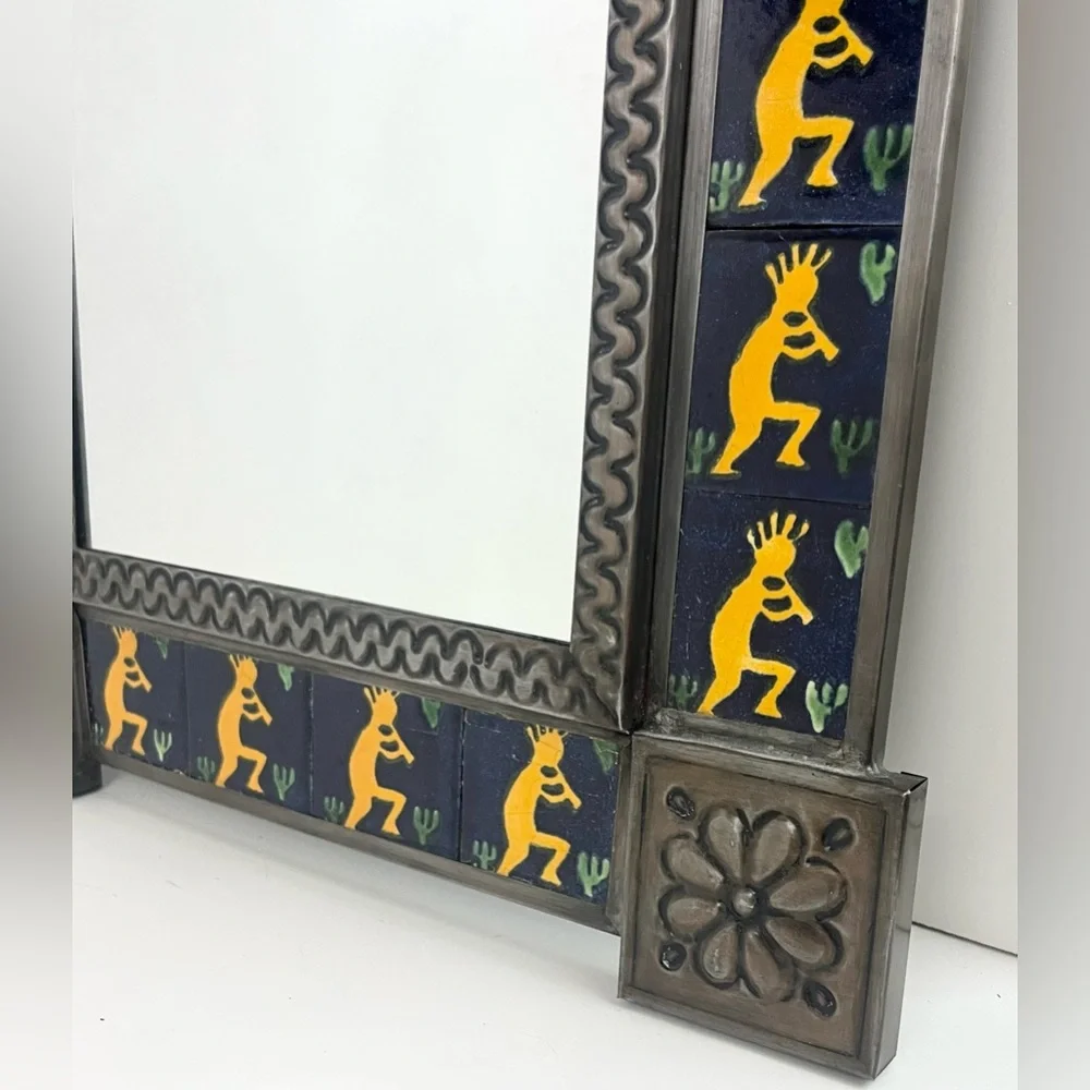 Vintage Ornate Natural Tin & Mexican Tile Mirror